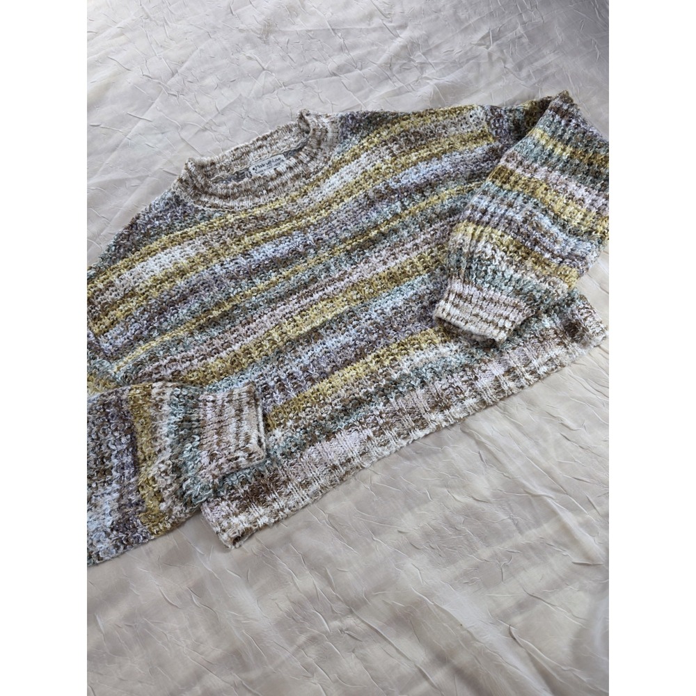 Made with Love by FCT Striped Boucle Knit Sweater Womens Medium Earth Tone Brown